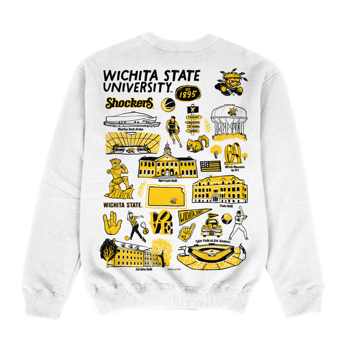 Wichita State Shockers WSU Hand Sketched Impressions Artwork White Crewneck Sweatshirt for Women