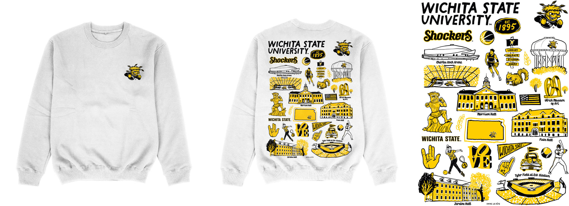 Wichita State Shockers WSU Hand Sketched Impressions Artwork White Crewneck Sweatshirt for Women