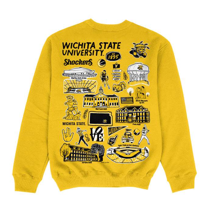 Wichita State Shockers WSU Hand Sketched Impressions Artwork Yellow Crewneck Sweatshirt for Women