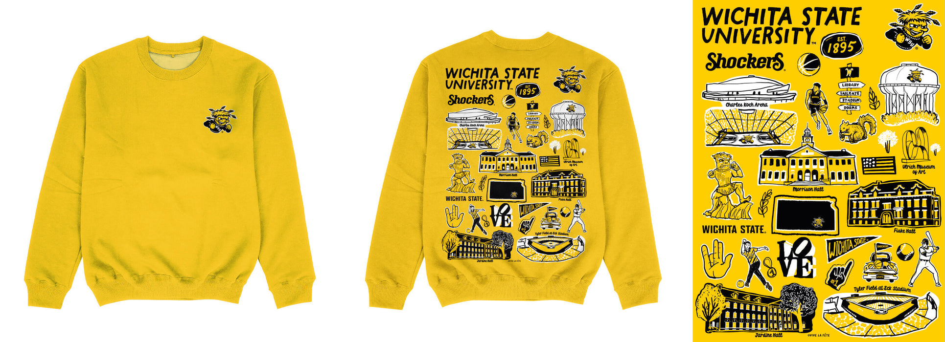 Wichita State Shockers WSU Hand Sketched Impressions Artwork Yellow Crewneck Sweatshirt for Women