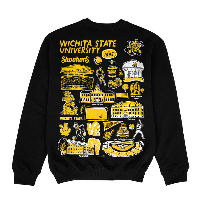 Wichita State Shockers WSU Hand Sketched Impressions Artwork Black Crewneck Sweatshirt for Women