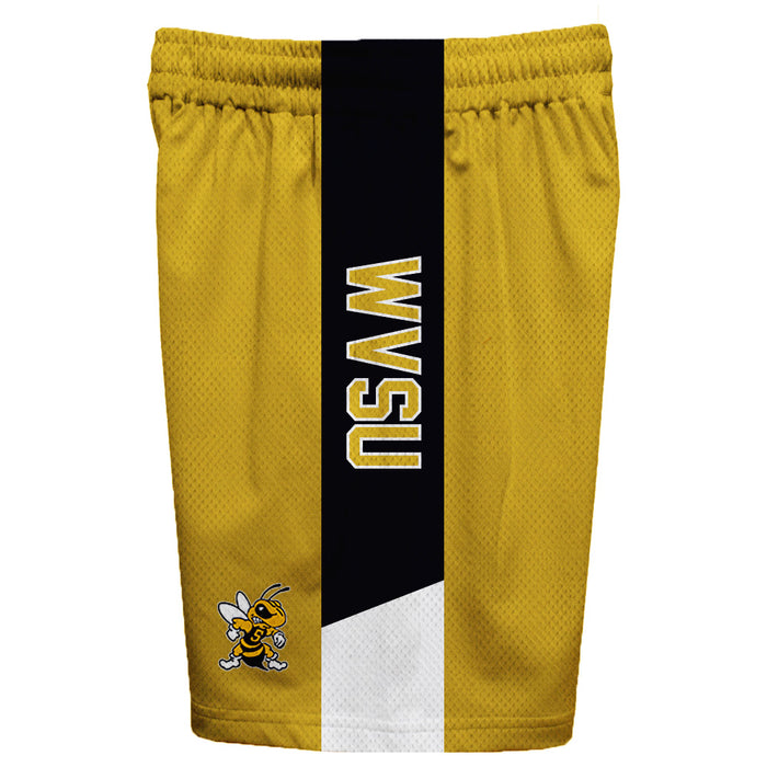 West Virginia State Yellow Jackets Vive La Fete Game Day Gold Stripes Boys Solid Black Athletic Mesh Short - Vive La Fête - Online Apparel Store