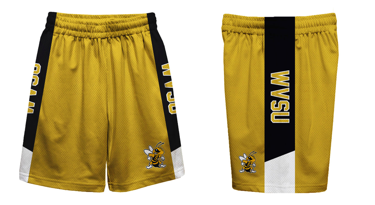 West Virginia State Yellow Jackets Vive La Fete Game Day Gold Stripes Boys Solid Black Athletic Mesh Short - Vive La Fête - Online Apparel Store