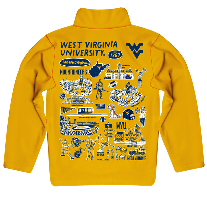 West Virginia University Mountaineers Hand Sketched Vive La Fete Impressions Artwork Gold Boys Quarter Zip Pullover V1