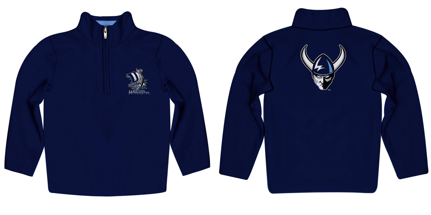 Western Washington Vikings Vive La Fete Game Day Solid Blue Quarter Zip Pullover Sleeves