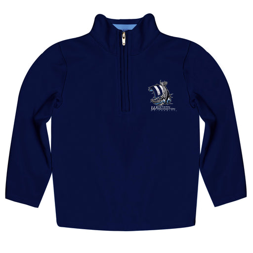 Western Washington Vikings Vive La Fete Game Day Solid Blue Quarter Zip Pullover Sleeves