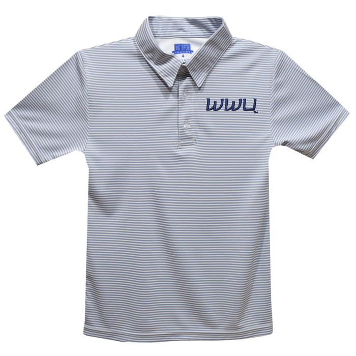 Western Washington Vikings Embroidered Gray Stripes Short Sleeve Polo Box Shirt