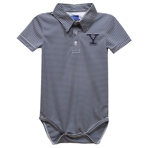 Yale University Bulldogs Embroidered Navy Stripe Knit Boys Polo Bodysuit