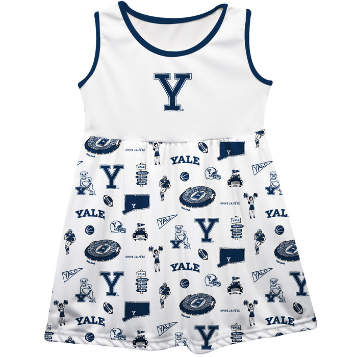 Yale University Bulldogs Sleeveless Tank Dress Girls White Repeat Print Hand Sketched Vive La Fete Impressions