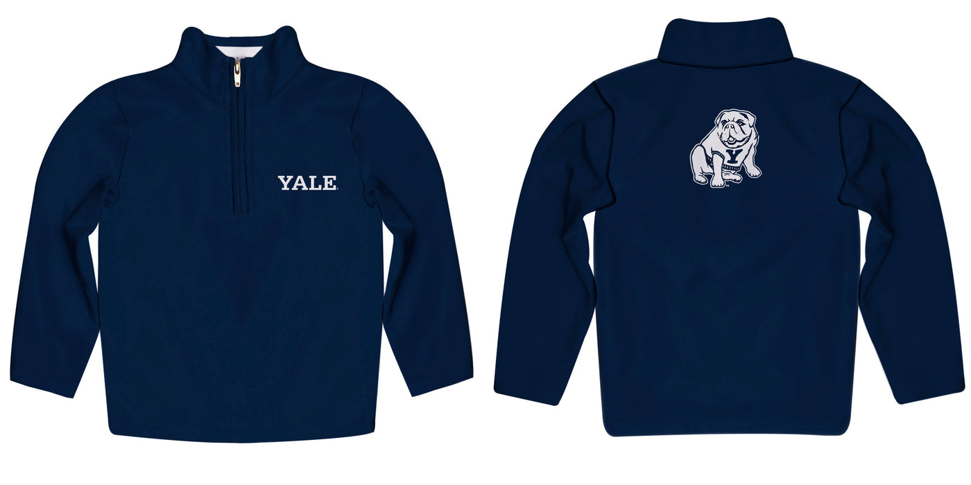 Yale University Bulldogs Vive La Fete Game Day Solid Blue Quarter Zip Pullover Sleeves