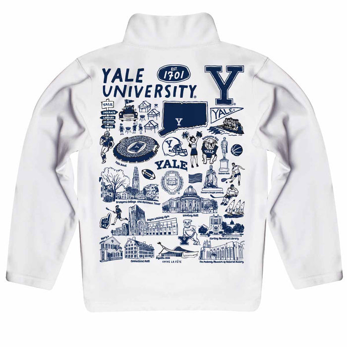 Yale University Bulldogs Hand Sketched Vive La Fete Impressions Artwork White Boys Quarter Zip Pullover V1