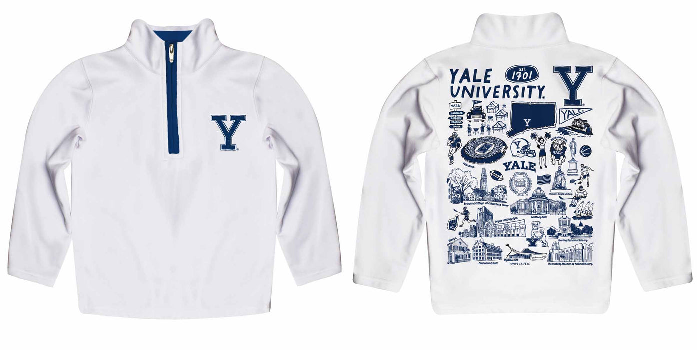 Yale University Bulldogs Hand Sketched Vive La Fete Impressions Artwork White Boys Quarter Zip Pullover V1