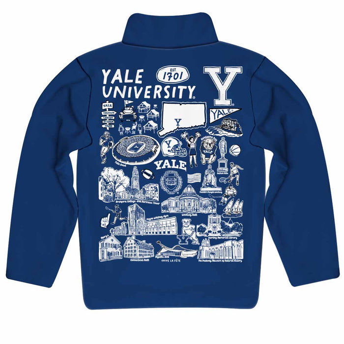 Yale University Bulldogs Hand Sketched Vive La Fete Impressions Artwork  Blue Boys Quarter Zip Pullover V1