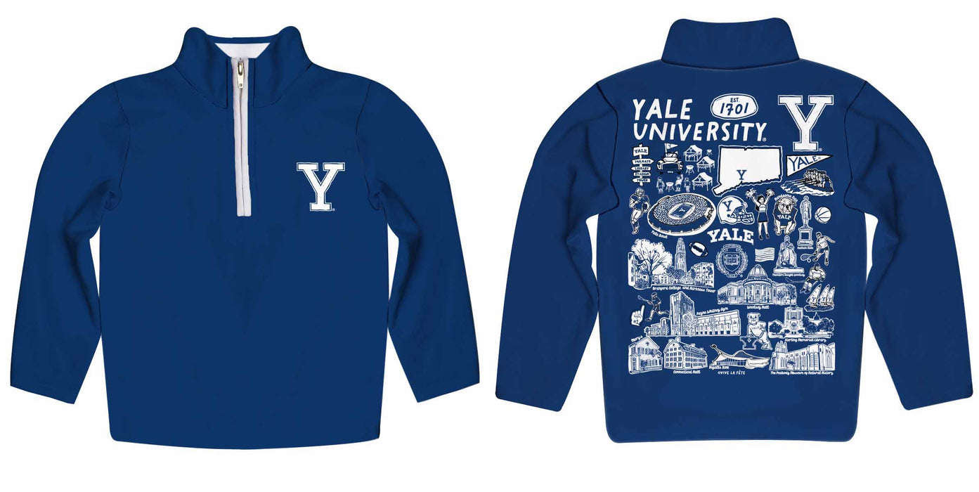 Yale University Bulldogs Hand Sketched Vive La Fete Impressions Artwork  Blue Boys Quarter Zip Pullover V1