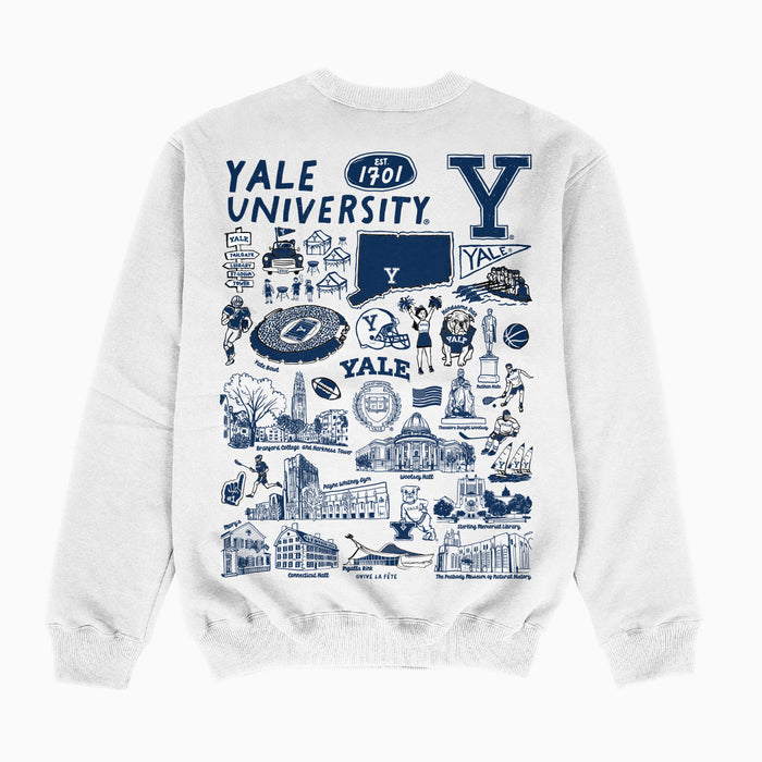 Yale University Bulldogs Hand Sketched Impressions Artwork White Crewneck Sweatshirt for Women