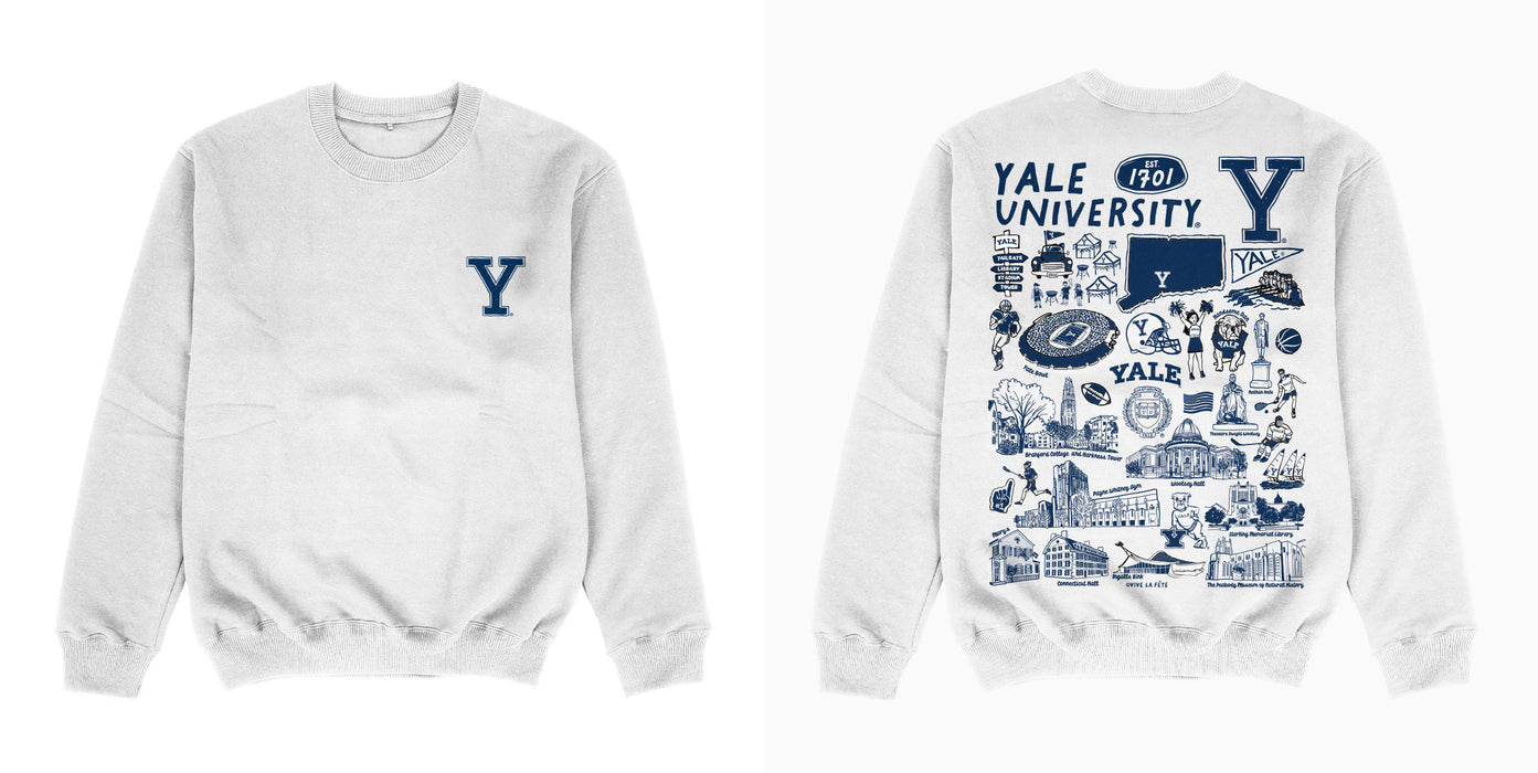 Yale University Bulldogs Hand Sketched Impressions Artwork White Crewneck Sweatshirt for Women