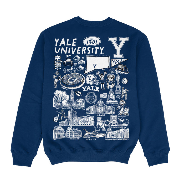 Yale University Bulldogs Hand Sketched Impressions Artwork Blue Crewneck Sweatshirt for Women