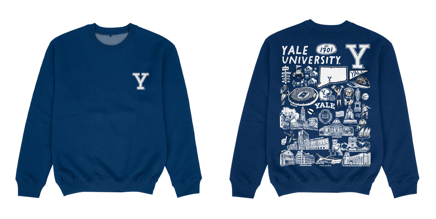 Yale University Bulldogs Hand Sketched Impressions Artwork Blue Crewneck Sweatshirt for Women