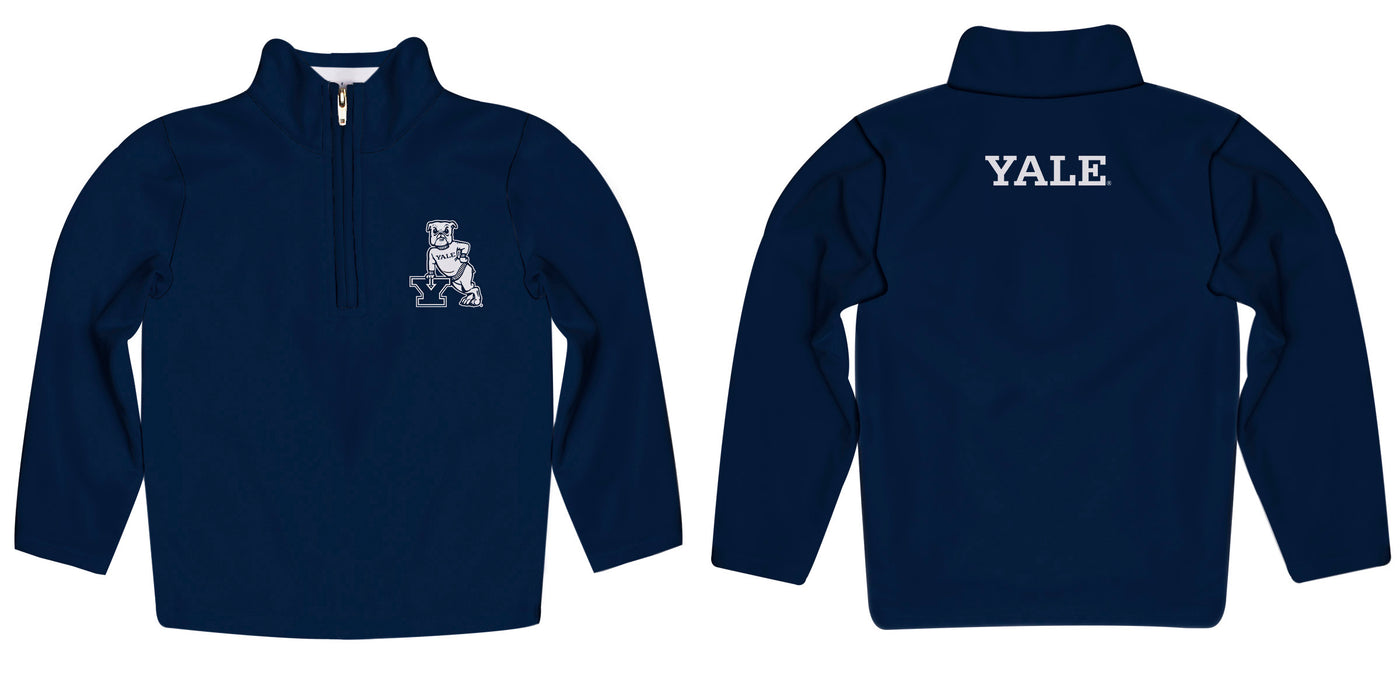 Yale Bulldogs Vive La Fete Logo and Mascot Name Womens Navy Quarter Zip Pullover