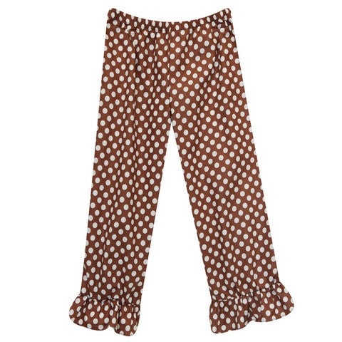 Brown Polka Dots Girls Ruffle Pants