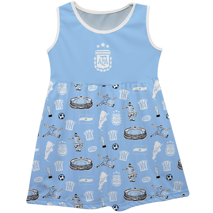 Argentina National Team Repeat Print Hand Sketched Impressions Artwork Light Blue Tank Top Dress