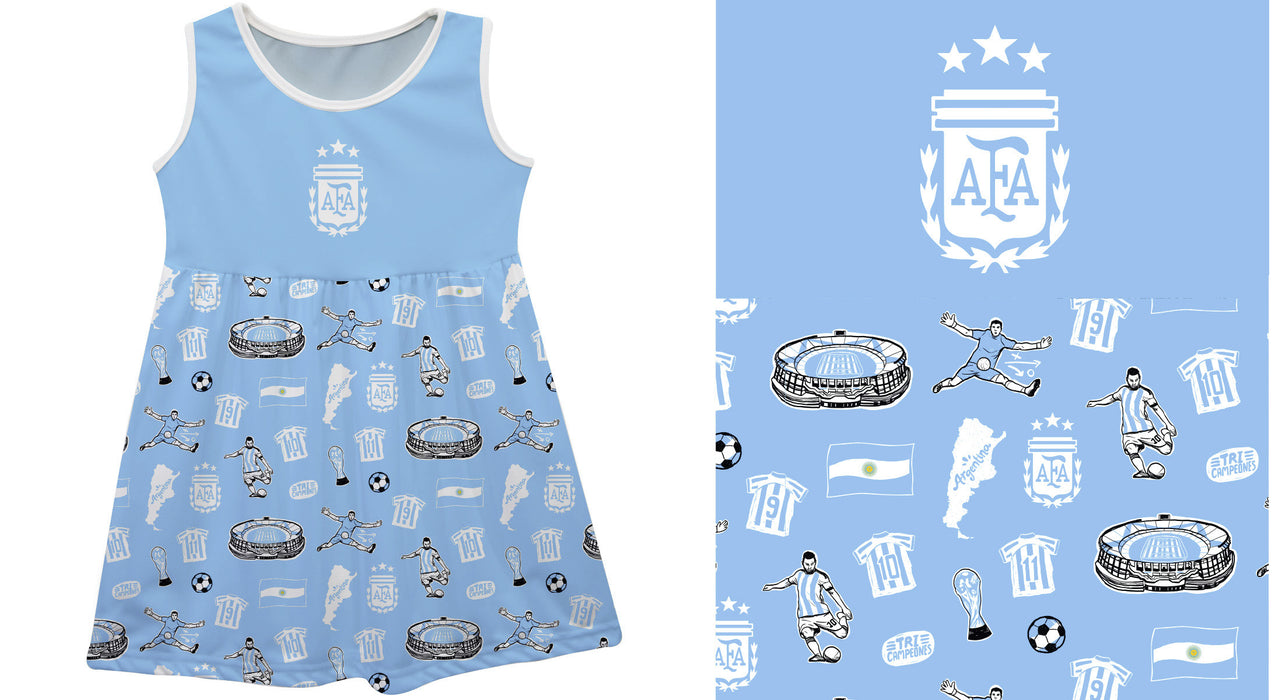 Argentina National Team Repeat Print Hand Sketched Impressions Artwork Light Blue Tank Top Dress