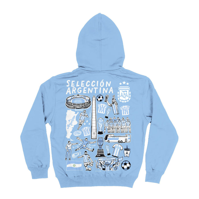 Argentina National Team Hand Sketched Impressions Artwork Light Blue Fleece Long Sleeve Hoodie