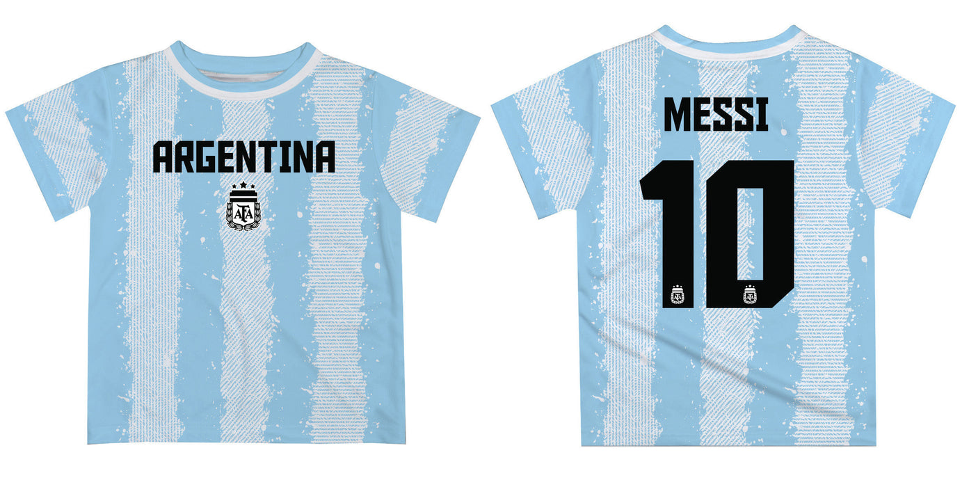 Argentina National Team Lionel Messi Boys Game Day Light Blue With White Short SleeveTee