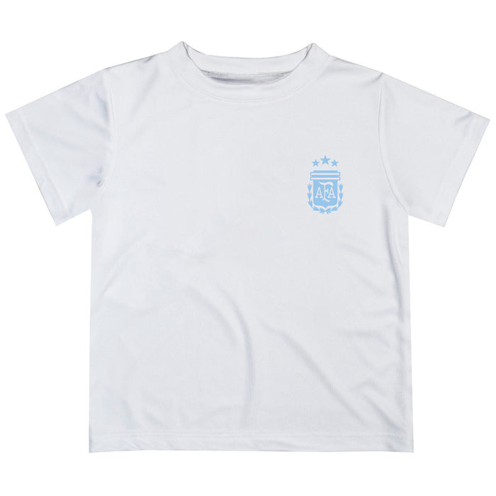 Argentina National Team Design Soccer on Front Impressions Artwork Boys White Short Sleeve Tee Shirt