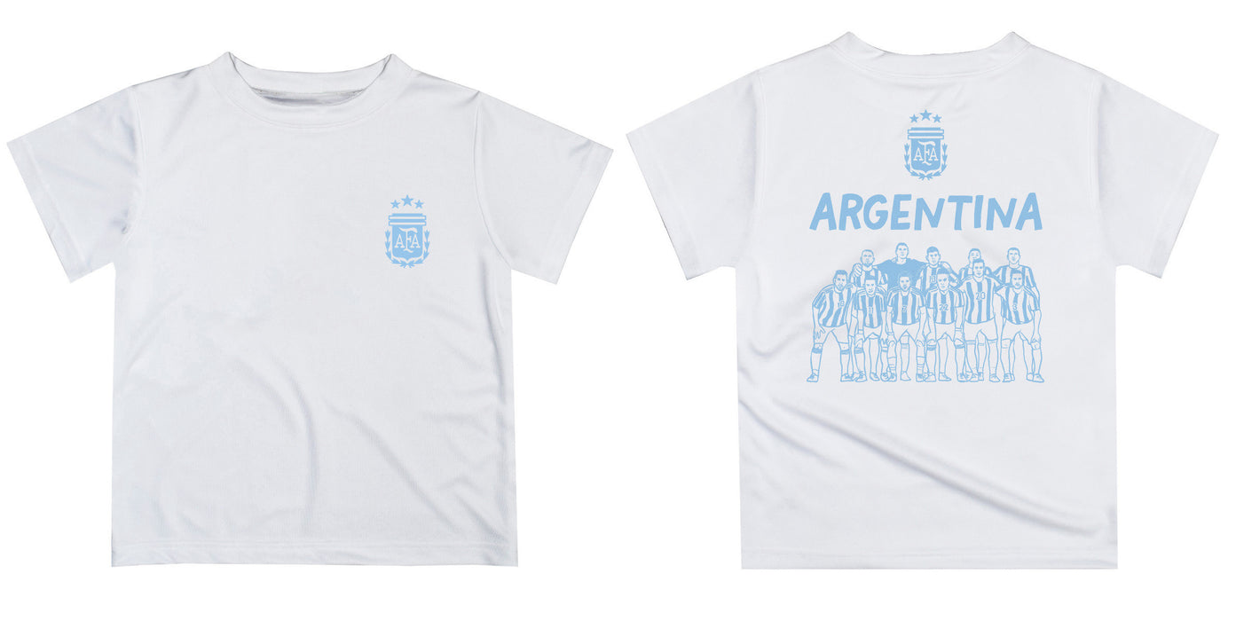 Argentina National Team Design Soccer on Front Impressions Artwork Boys White Short Sleeve Tee Shirt