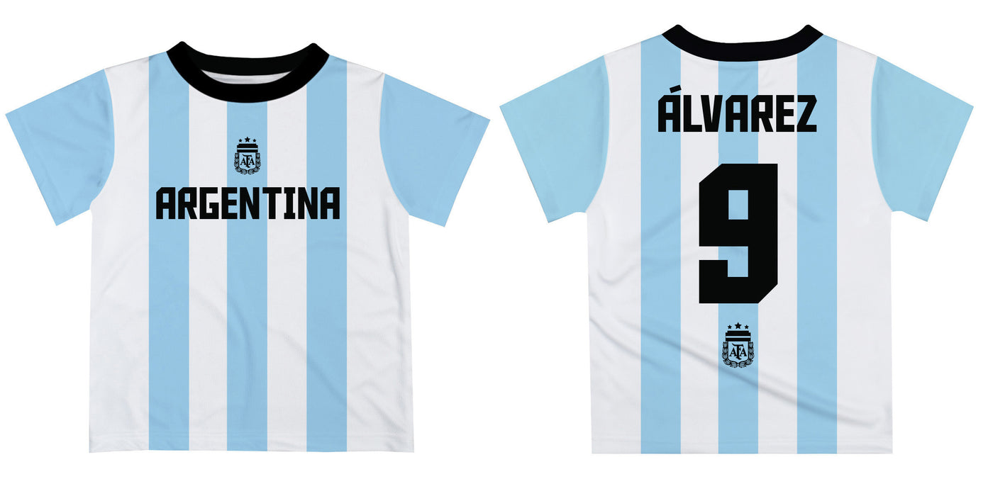 Argentina National Team Julian Alvarez Boys Game Day Light Blue With White Short SleeveTee