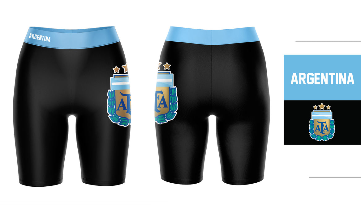 Argentina National Team Game Day Logo on Thigh and Waistband Black Women Bike Short 9 Inseam"