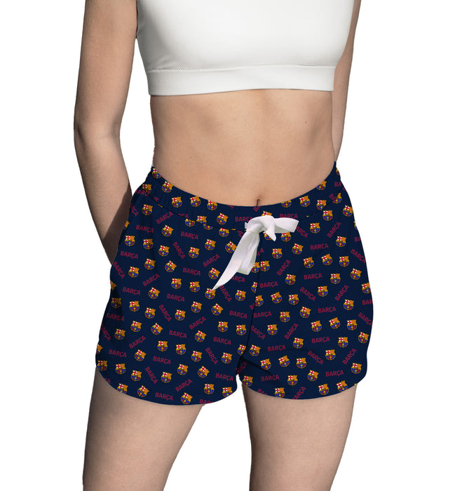 FC Barcelona All Over Logo Women Navy Lounge Shorts