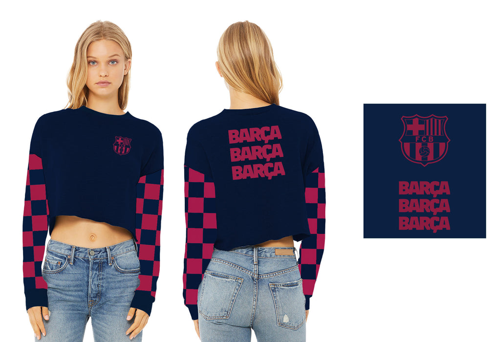 FC Barcelona Women Navy Cropped Crew Neck With Color Block - Vive La Fête - Online Apparel Store