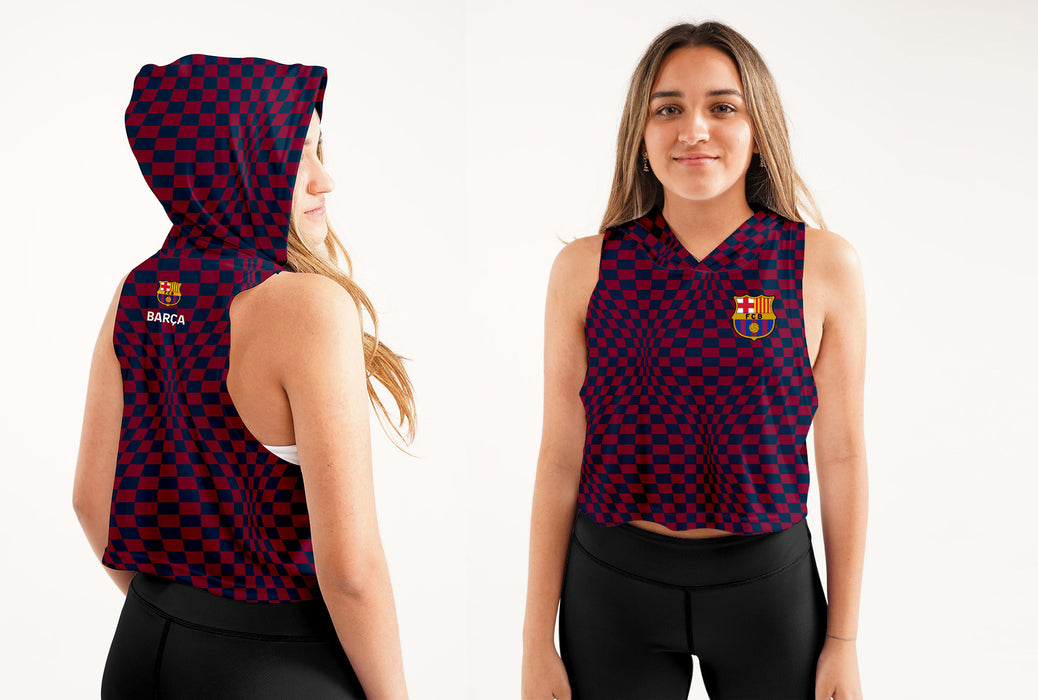 FC Barcelona Women Maroon Sleeveless Croptop Hoodie With Color Block Desing V2 - Vive La Fête - Online Apparel Store