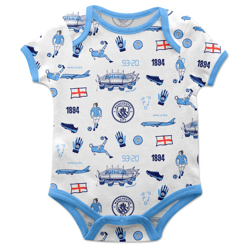 Manchester City Infant White Short Sleeve Onesie Repeat Print Hand Sketched Impressions Artwork