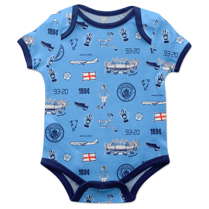 Manchester City Infant Light Blue Short Sleeve Onesie Repeat Print Hand Sketched Impressions Artwork