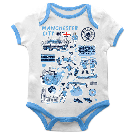 Manchester City Hand Sketched Impressions Artwork Infant White Short Sleeve Onesie Bodysuit