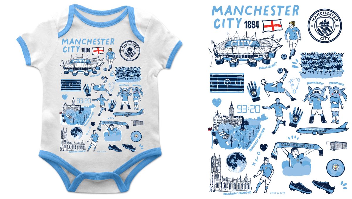 Manchester City Hand Sketched Impressions Artwork Infant White Short Sleeve Bodysuit