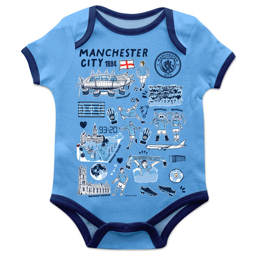 Manchester City Hand Sketched Impressions Artwork Infant Light Blue Short Sleeve Onesie Bodysuit