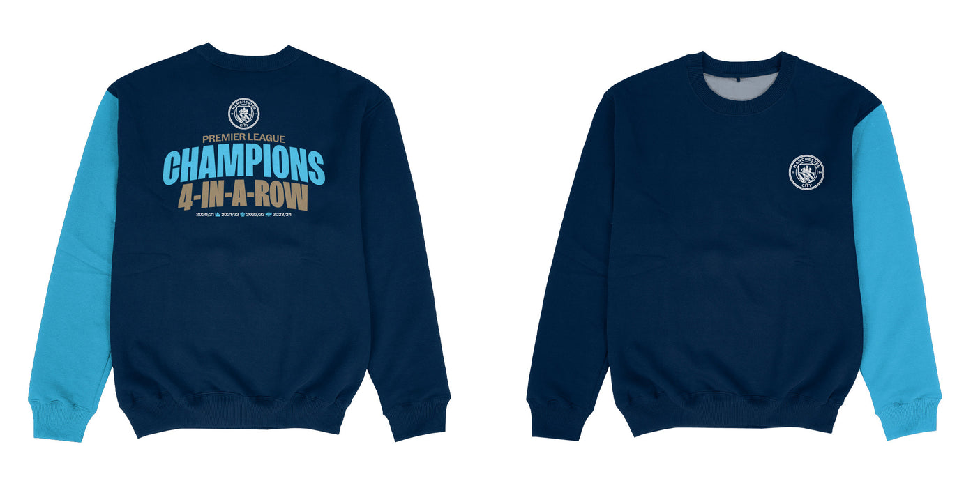 Manchester City Boys 4 Champions In A Row Sweatshirt Pullover Top