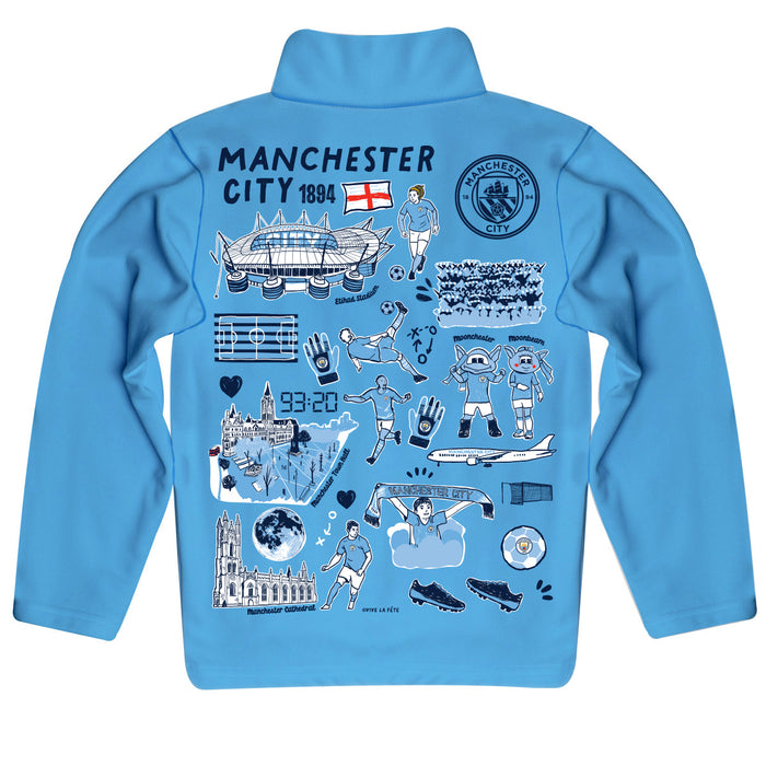 Manchester City Hand Sketched Impressions Artwork Light Blue Boys Quarter Zip Pullover