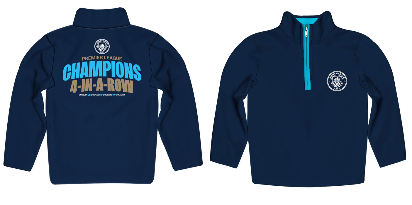 Manchester City Boys 4 Champions In A Row Quarter Zip Pullover Top