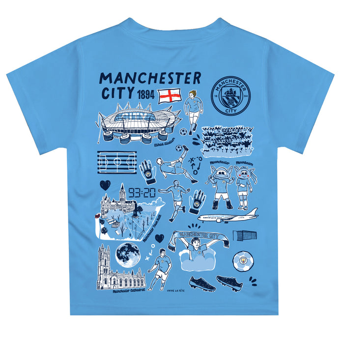 Manchester City Boys Light Blue Impressions Artwork Short Sleeve Tee Shirt Solid