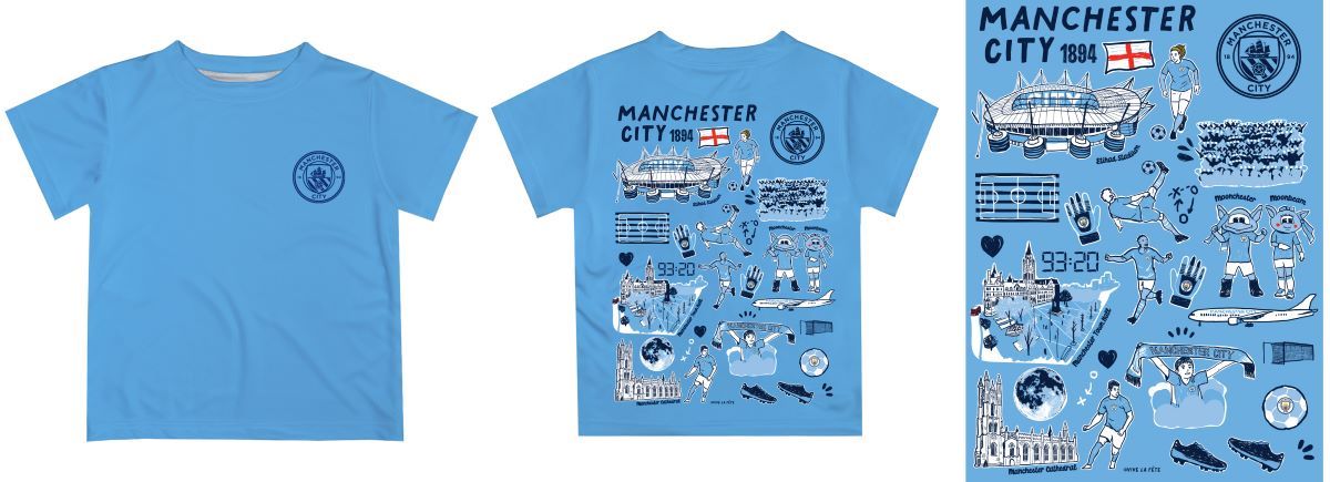 Manchester City Boys Light Blue Impressions Artwork Short Sleeve Tee Shirt Solid