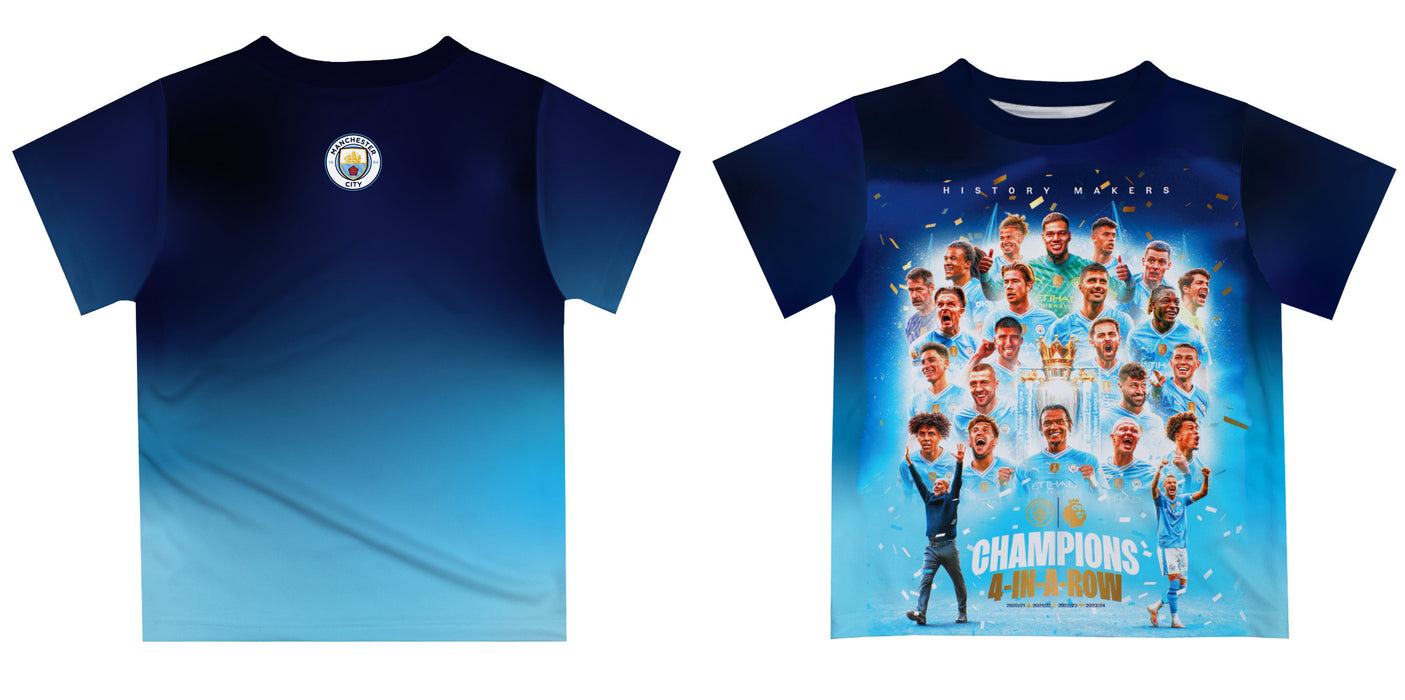 Manchester City Boys 4 Champions In A Row T-Shirt V5