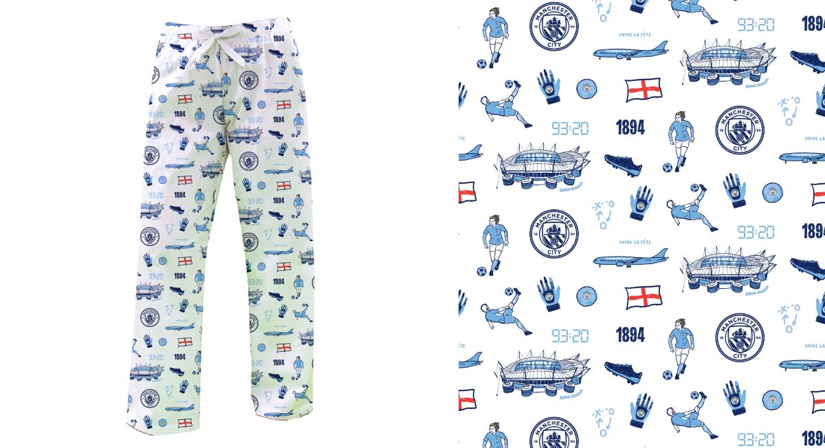 Manchester City Repeat Print Hand Sketched Impressions Artwork Womens White Lounge Pants