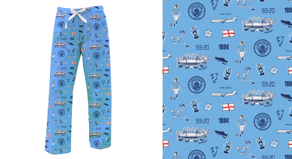 Manchester City Repeat Print Hand Sketched Impressions Artwork Womens Light Blue Lounge Pants