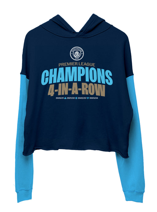 Manchester City Womens 4-Champions-In-A-Row Cropped Pullover Hoodie