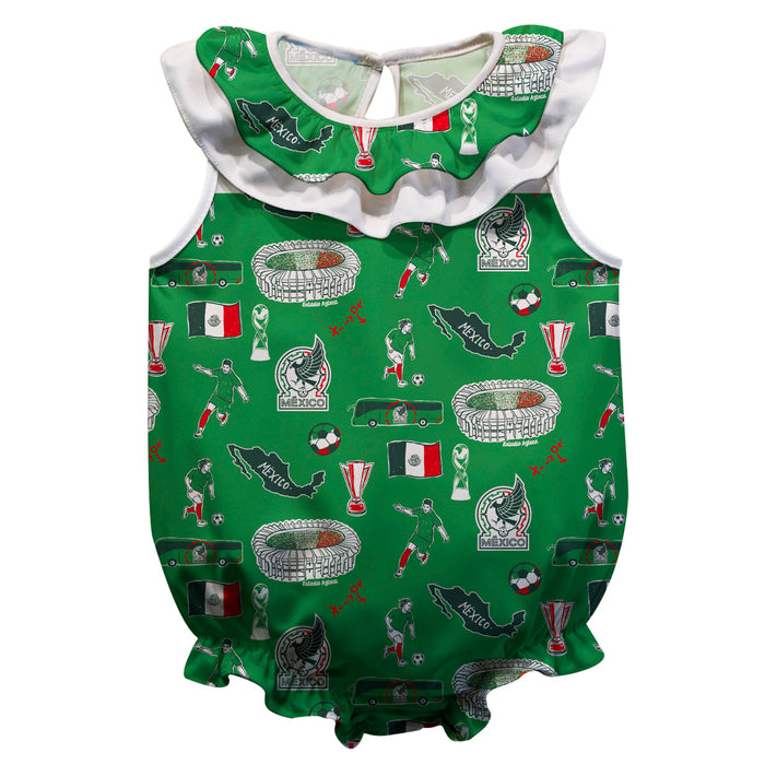 Mexico National Soccer Teamt Print Hand Sketched Vive La Fete Impressions Artwork Sleeveless Ruffle Onesie Bodysuit